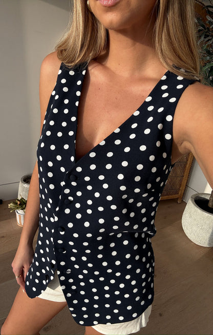 Bridgette Vest ~ Navy Polka Dot