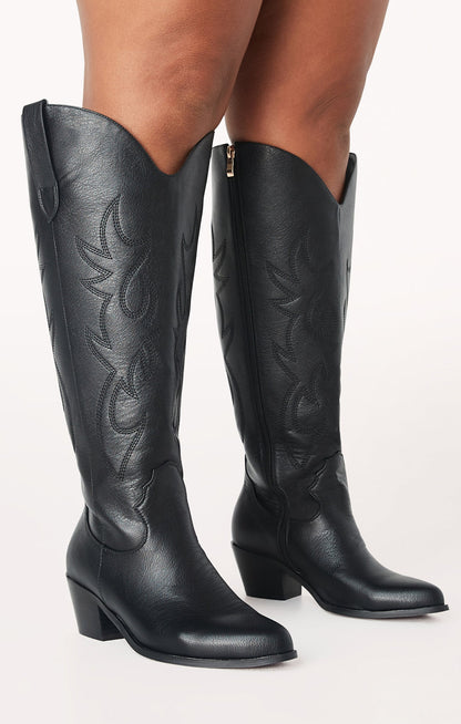 Billini Urson Extra Wide Calf Cowboy Boot ~ Black