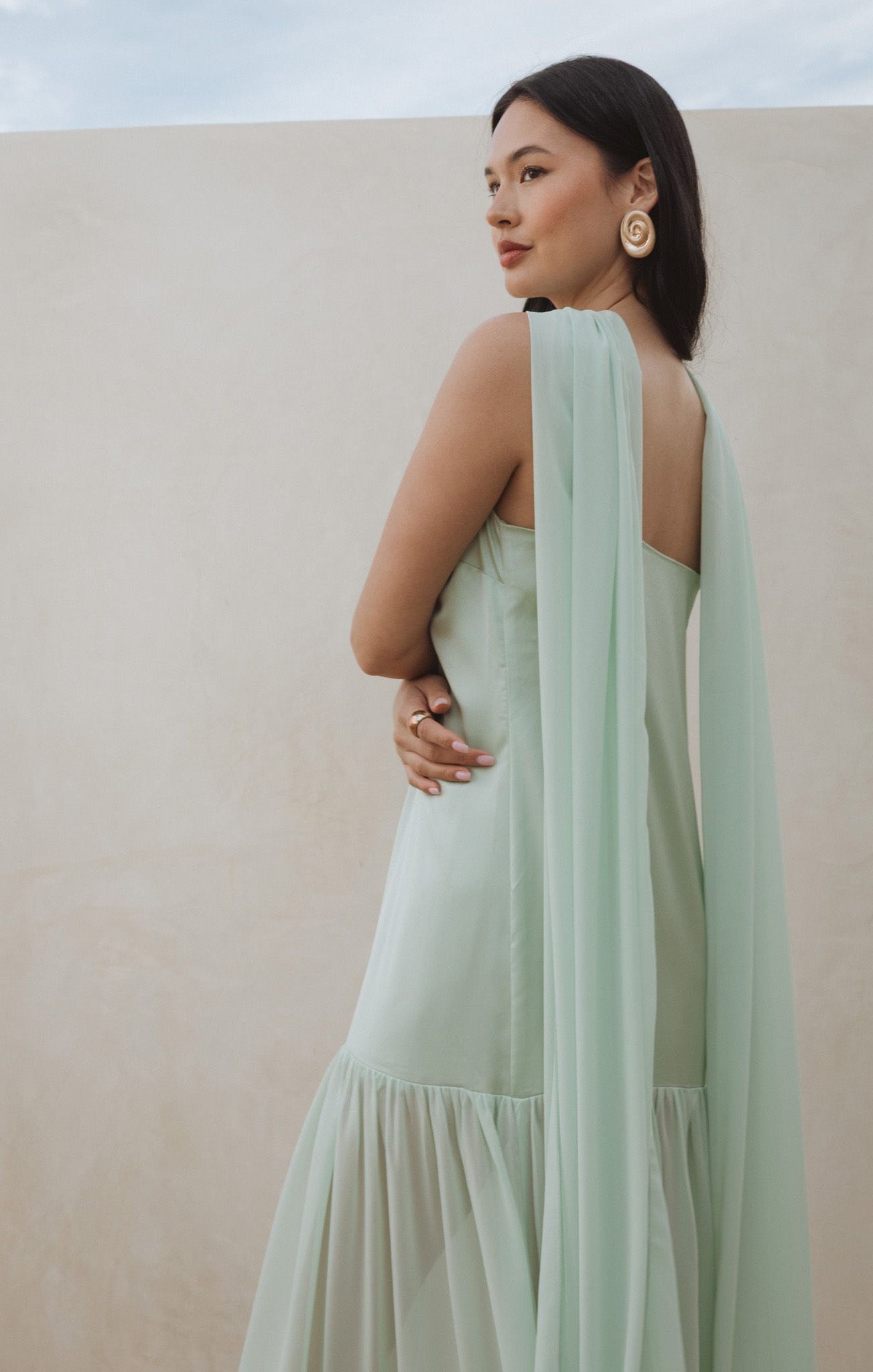 Dalia Maxi Dress ~ Pistachio Luxe Satin