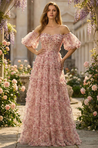 A Line Off the Shoulder Ivory Red Flower Plus Size Prom Dress