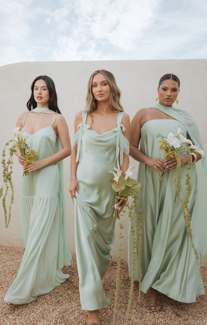 Bella Maxi Dress ~ Pistachio Luxe Satin