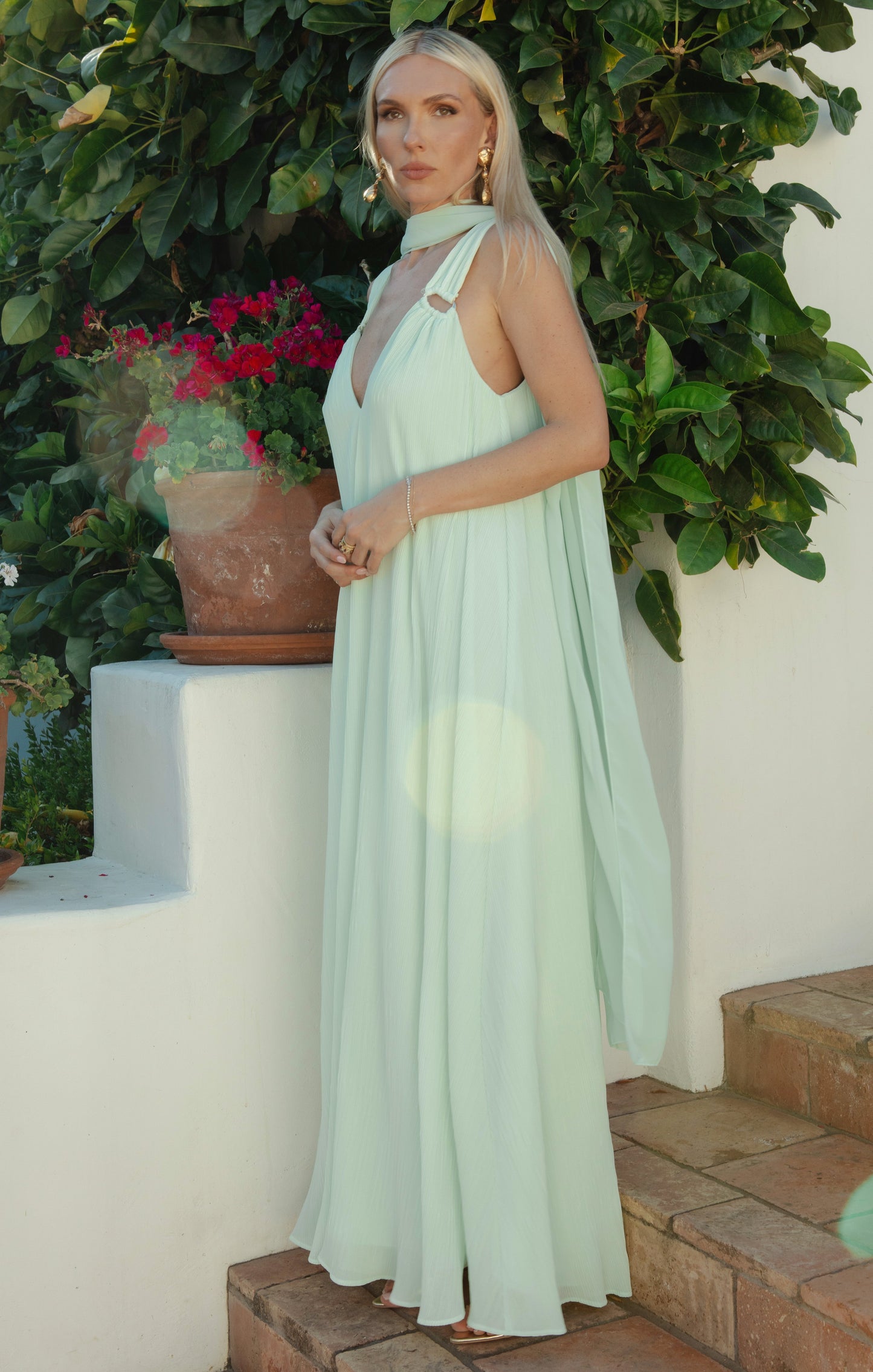Heidi Maxi Dress ~ Pistachio Pleated Chiffon
