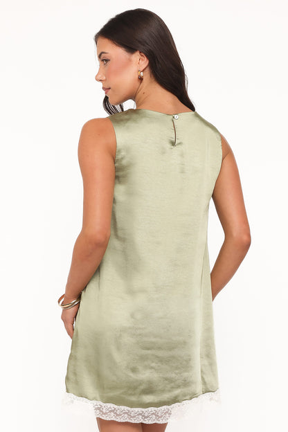 Gretel Mini Dress - Green/Cream
