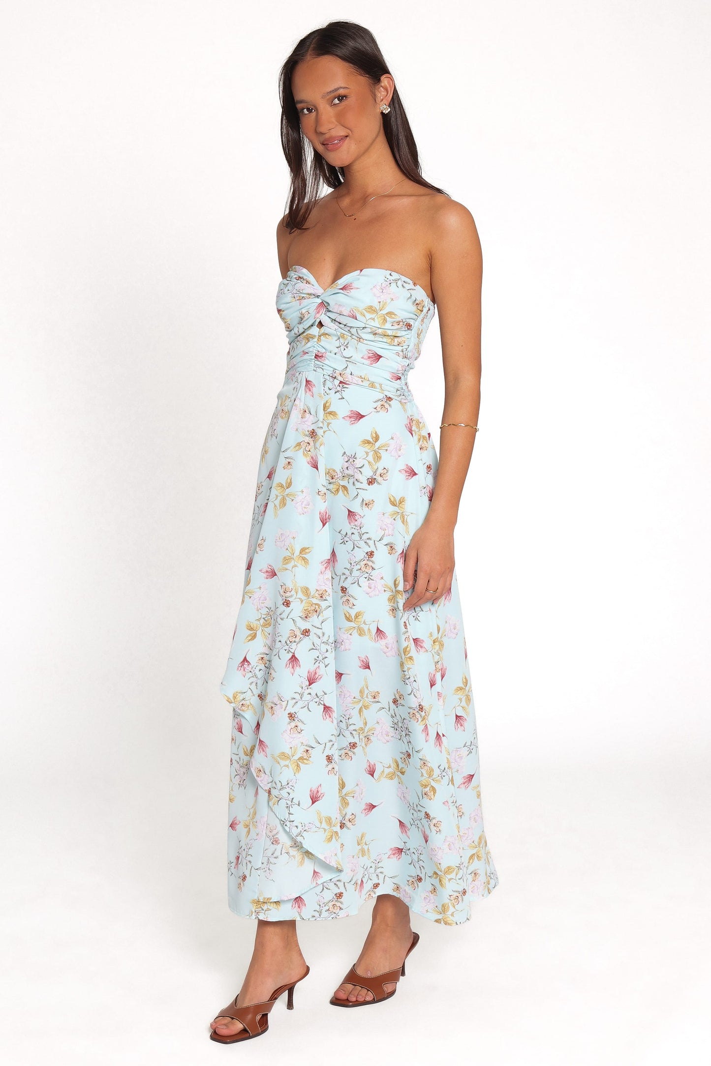 Marta Strapless Midi Dress - Blue Floral