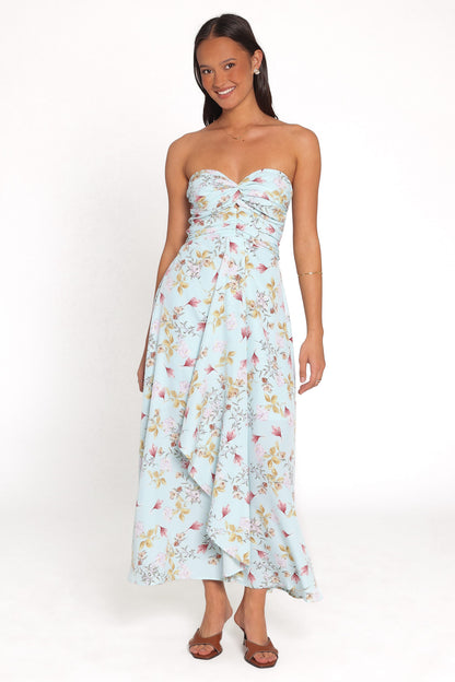 Marta Strapless Midi Dress - Blue Floral