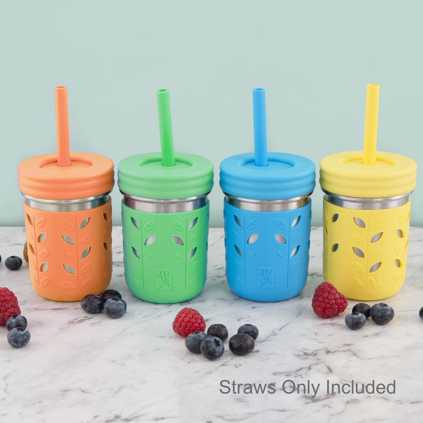 Silicone Straws with Stoppers | 6.29"/16cm Length | 8oz & 10oz Jars | 8 Pack