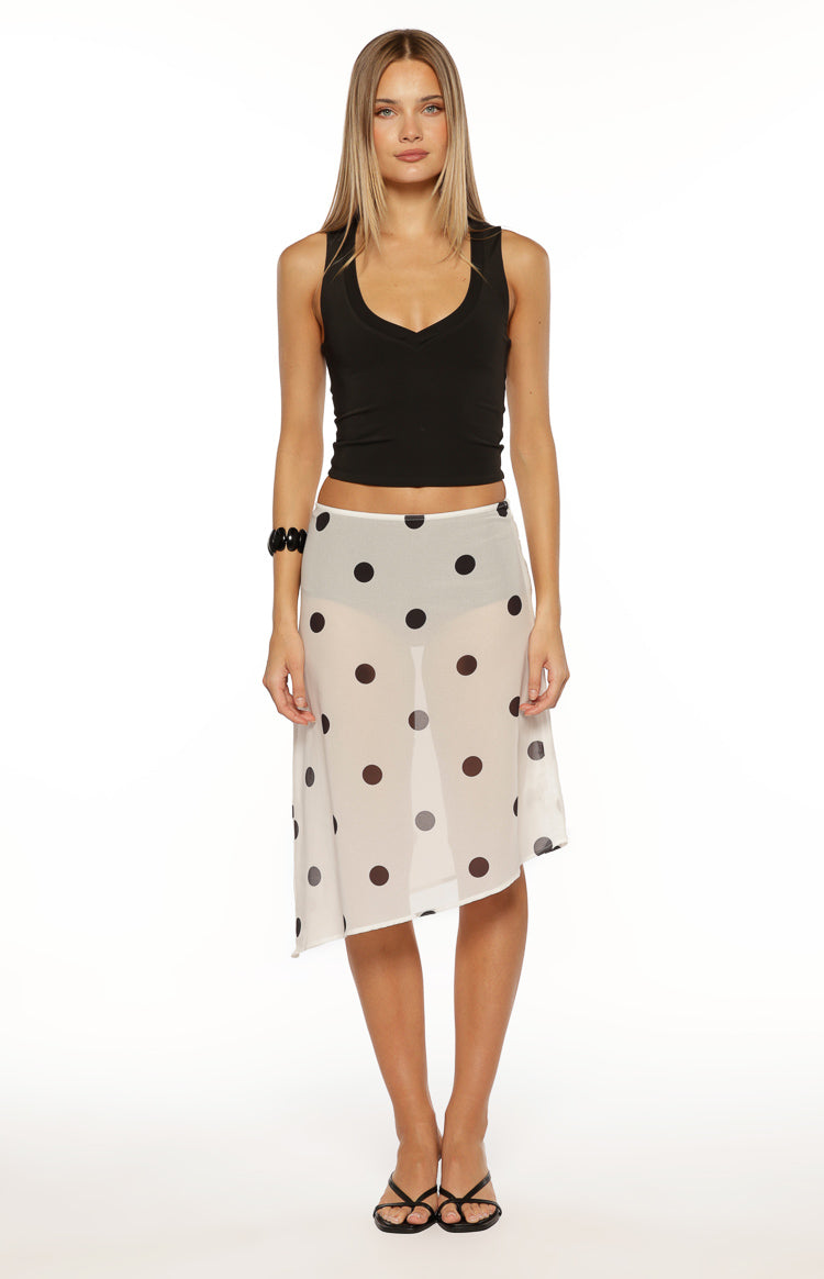 Jordan White Polka Dot Sheer Midi Skirt - PRE ORDER