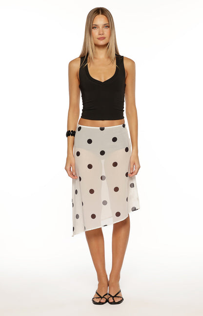 Jordan White Polka Dot Sheer Midi Skirt - PRE ORDER