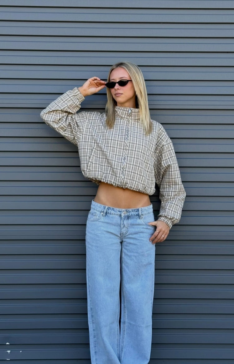 Lee Beige Plaid Funnel Neck Jacket