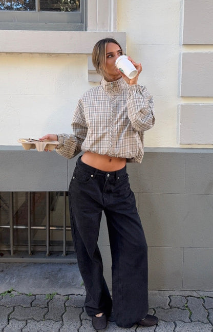 Lee Beige Plaid Funnel Neck Jacket