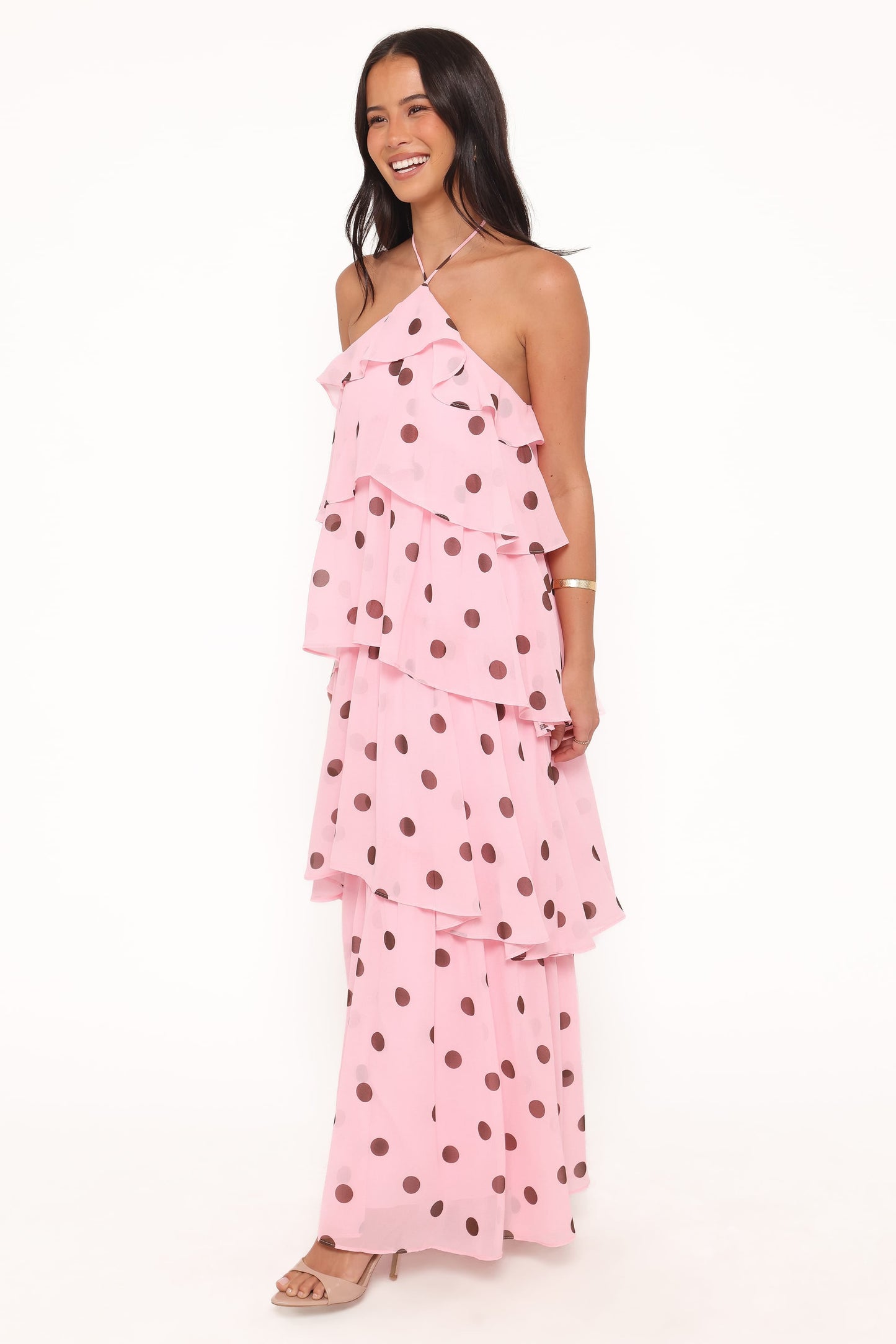 Chasity Halterneck Maxi Dress - Pink Polka Dot