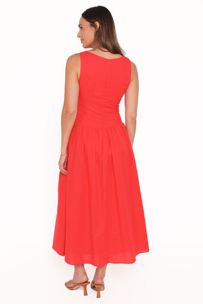 Evie Button Front Maxi Dress - Red