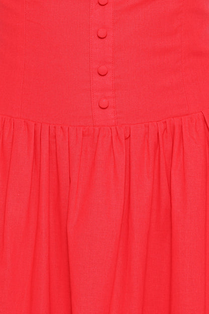 Evie Button Front Maxi Dress - Red