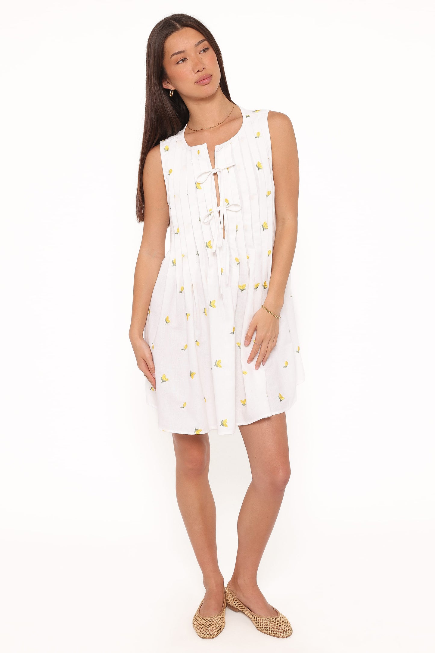 Madeline Mini Dress - Embroidered Lemons