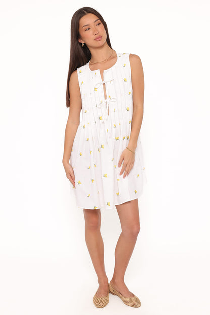 Madeline Mini Dress - Embroidered Lemons