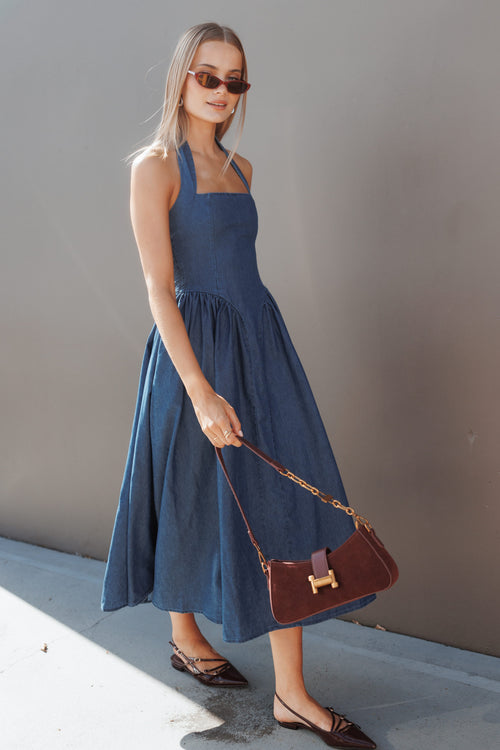 Milford Halterneck Midi Dress - Dark Denim