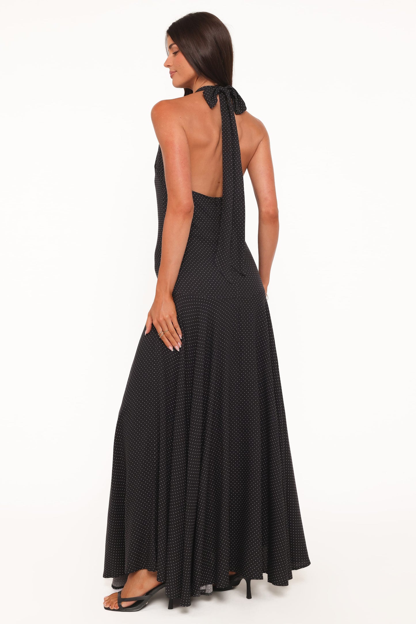 Natalie Halterneck Maxi Dress - Black Polka Dot