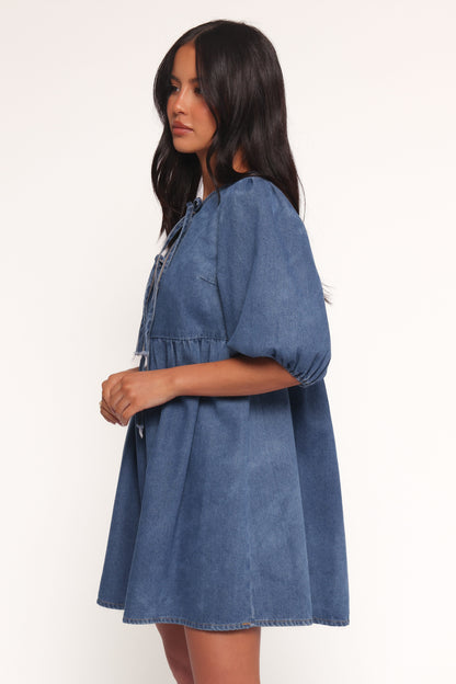 Romana Tie Front Mini Dress - Dark Denim